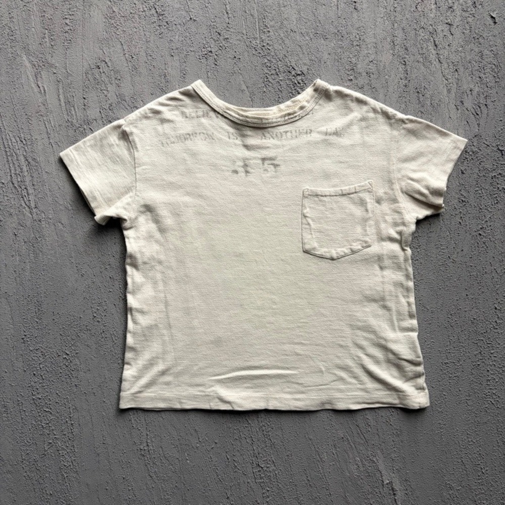 Denim Dungaree Pocket T Shirt Medium 120CM White Japan Baby Tee